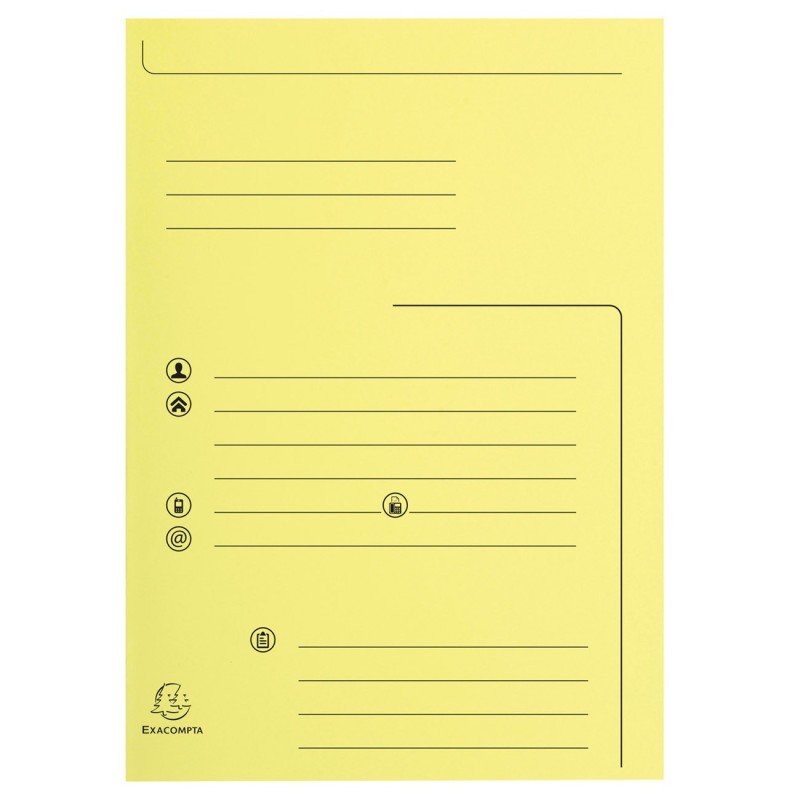 Exacompta Chemises  dossier 2 rabats préimprimée, capacité de 200 feuilles A4, carte 240 x 320 mm, jaune - Lot de 25