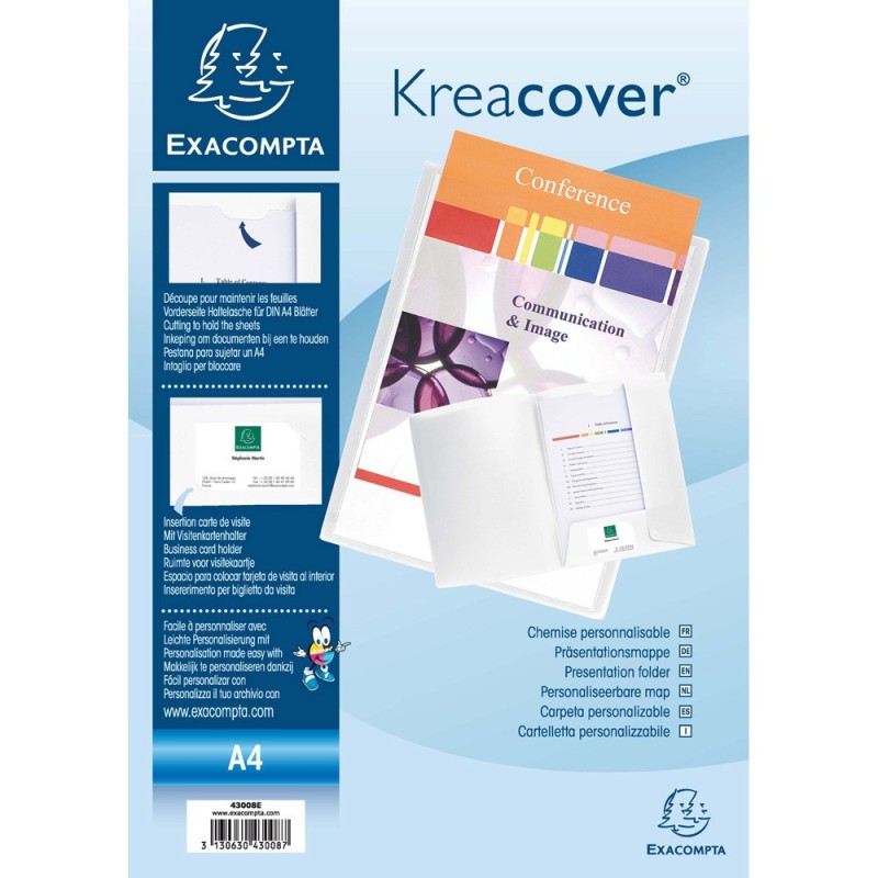 Exacompta Chemise de présentation Kreacover® A4 100 feuilles polypropylène souple blanc