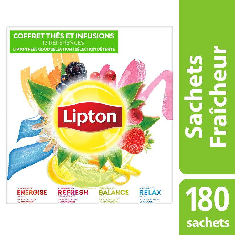 Lipton Feel Good Selection Coffret Thés et Infusions - 180 sachets fraîcheur
