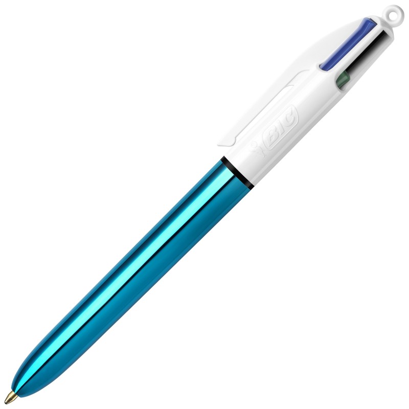 BIC 4 couleurs Shine Stylo bille rétractable pointe moyenne 1 mm - Corps Bleu Métal