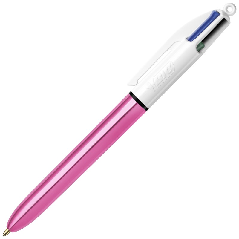 BIC 4 couleurs Shine Stylo bille rétractable pointe moyenne 1 mm - Corps Rose Métal