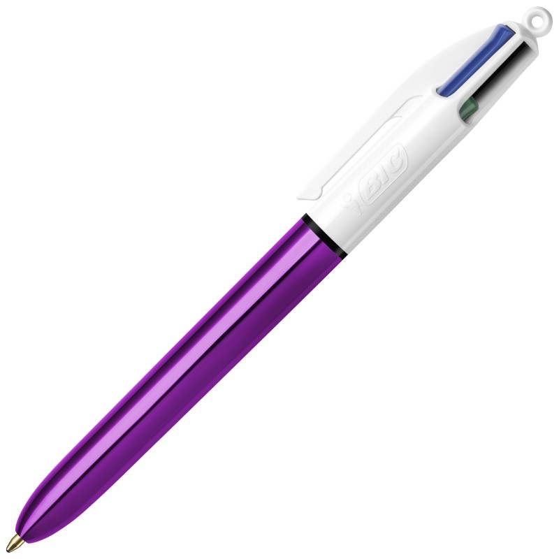 BIC 4 couleurs Shine Stylo bille rétractable pointe moyenne 1 mm - Corps Violet Métal