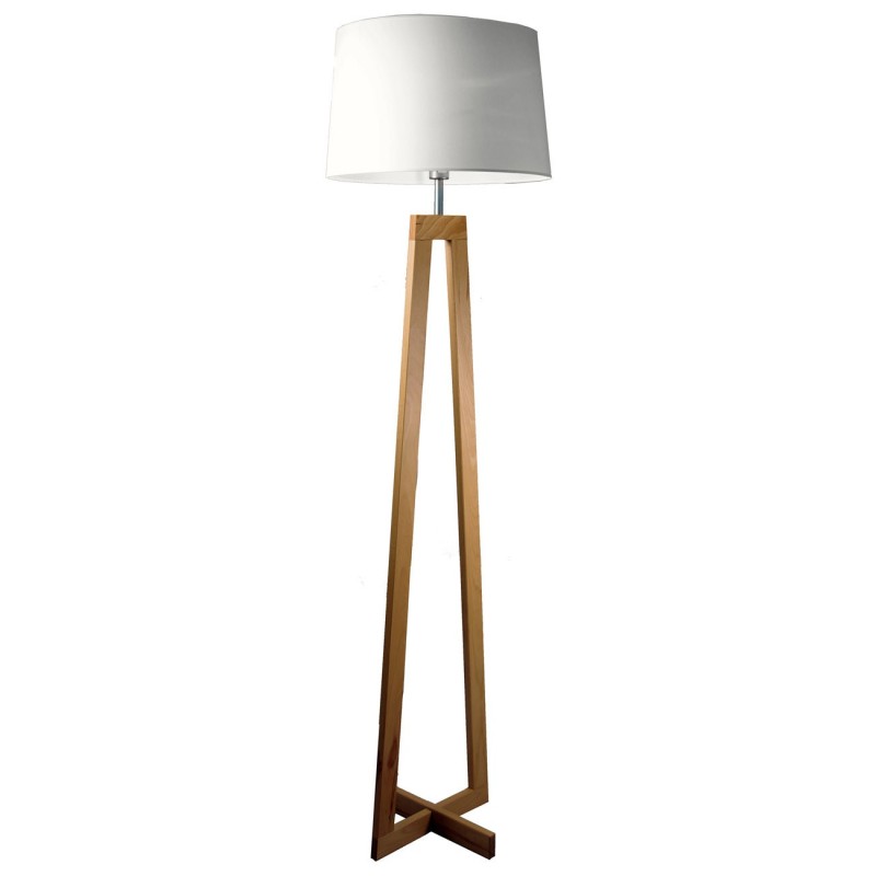 Aluminor Lampadaire Sacha - Ampoule Led E27 - 12W - Pied Bois - Abat-jour Blanc