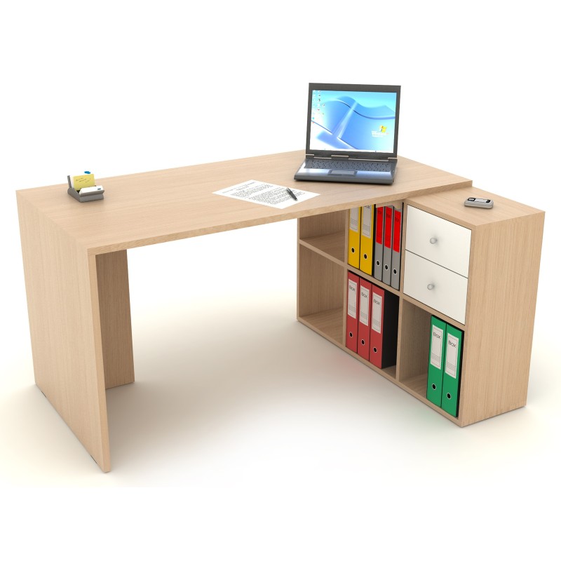 Bureau Cosito L. 140 x P. 69 cm avec rangement 6 cases intégré -  Chêne