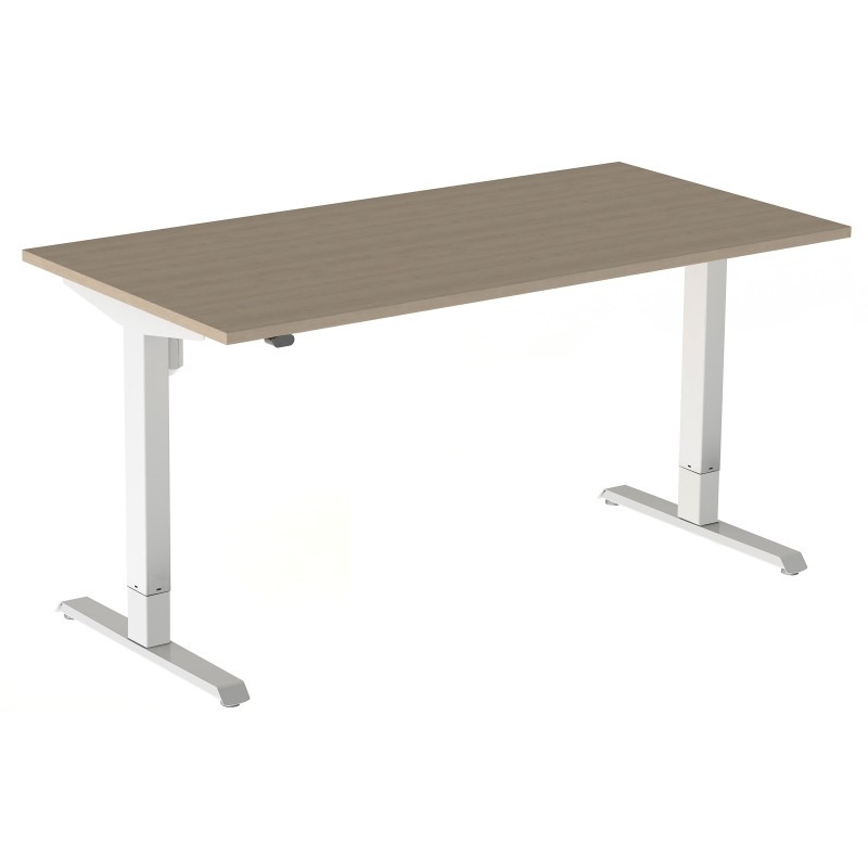 Bureau assis-debout Actual - Réglage électrique en hauteur - L.120 x P.80 cm - Plateau Chêne - Pieds métal Blanc