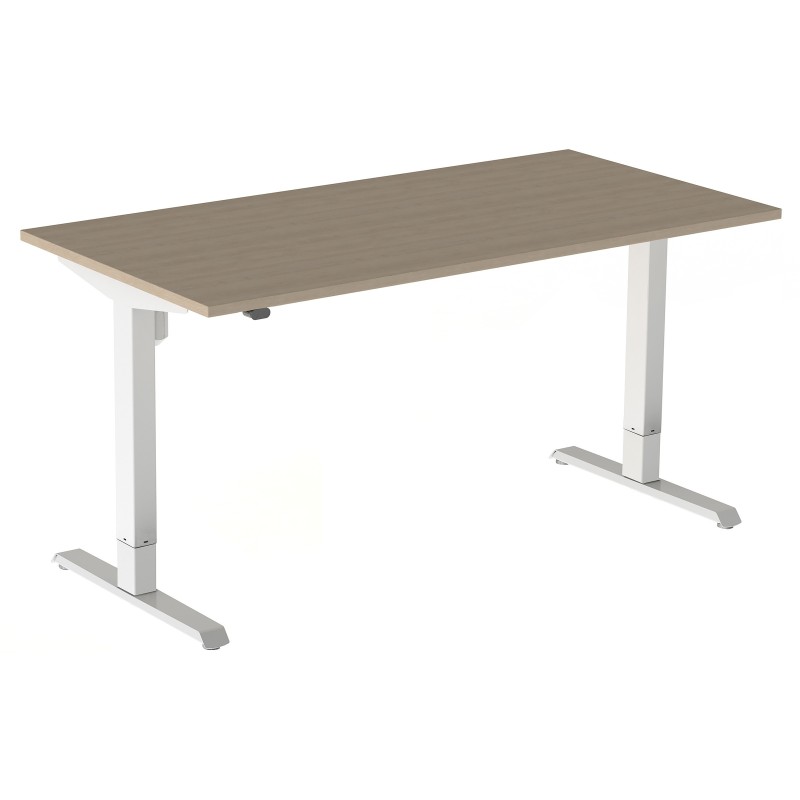 Bureau assis-debout Actual - Réglage électrique en hauteur - L.180 x P.80 cm - Plateau Chêne - Pieds métal Blanc