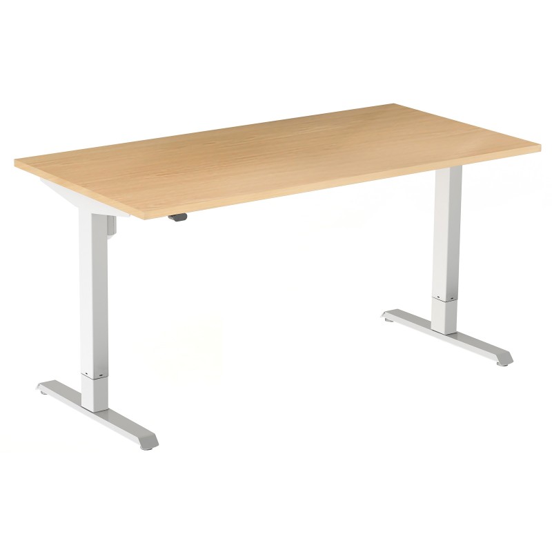 Bureau assis-debout Actual - Réglage électrique en hauteur - L.120 x P.80 cm - Plateau Hêtre - Pieds métal Blanc