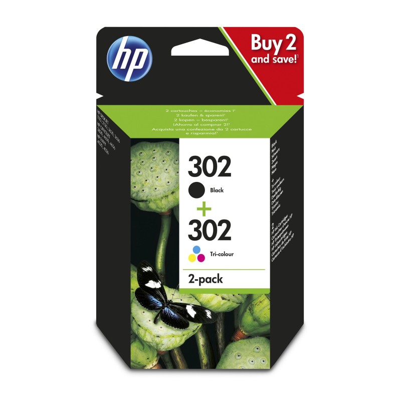 HP 302 Cartouche d'encre authentique X4D37AE - Pack de 2 (Noir + Couleur)