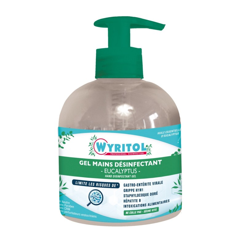Wyritol Gel hydroalcoolique désinfectant mains aux huiles essentielles d'eucalyptus - Flacon pompe 300 ml