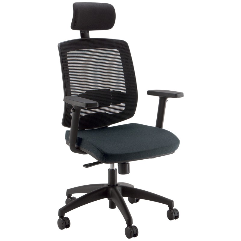 Fauteuil de bureau Malice Tissu Gris Maille Noir Hauteur réglable - Accoudoirs Dossier Appuie-tête Roulettes