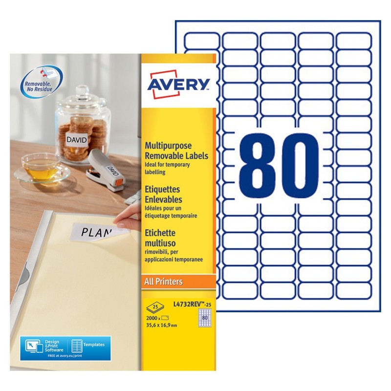 Avery L4732REV Etiquettes enlevables blanches 35,6 x 16,9 mm - Boîte de 2000