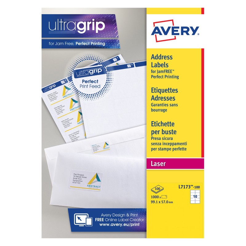 Avery L7173 Etiquettes adresses blanches laser 99,1 x 57 mm - Boîte de 1000