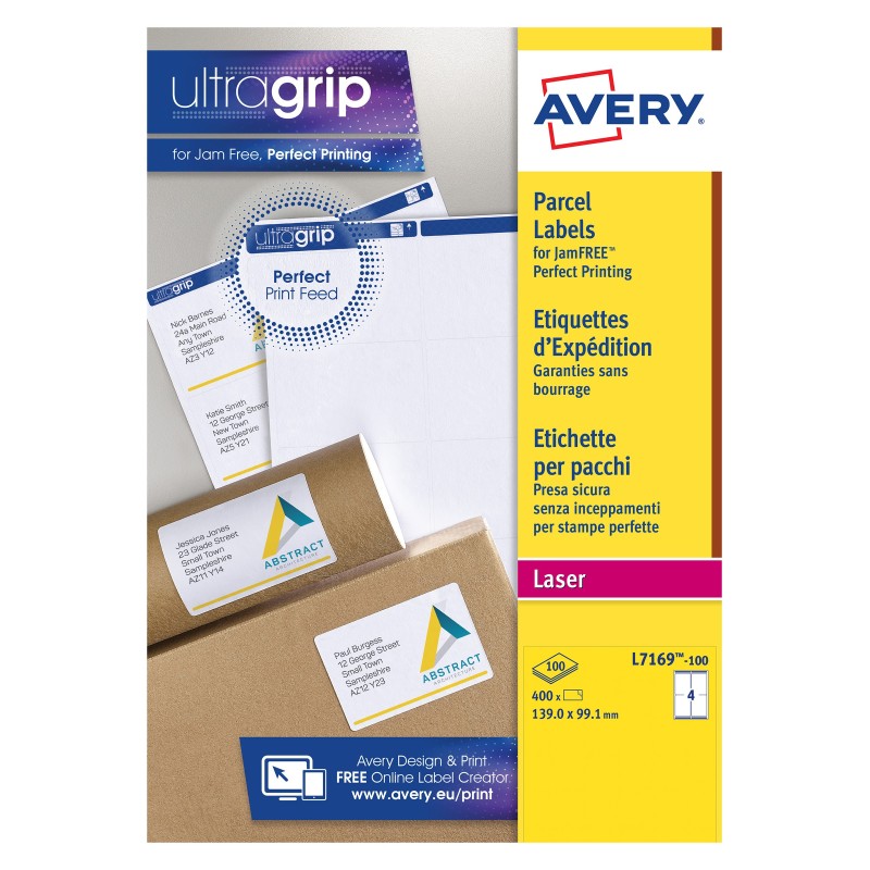 Avery L7169 Etiquettes adresses blanches laser 139 x 99,1 mm - Boîte de 400