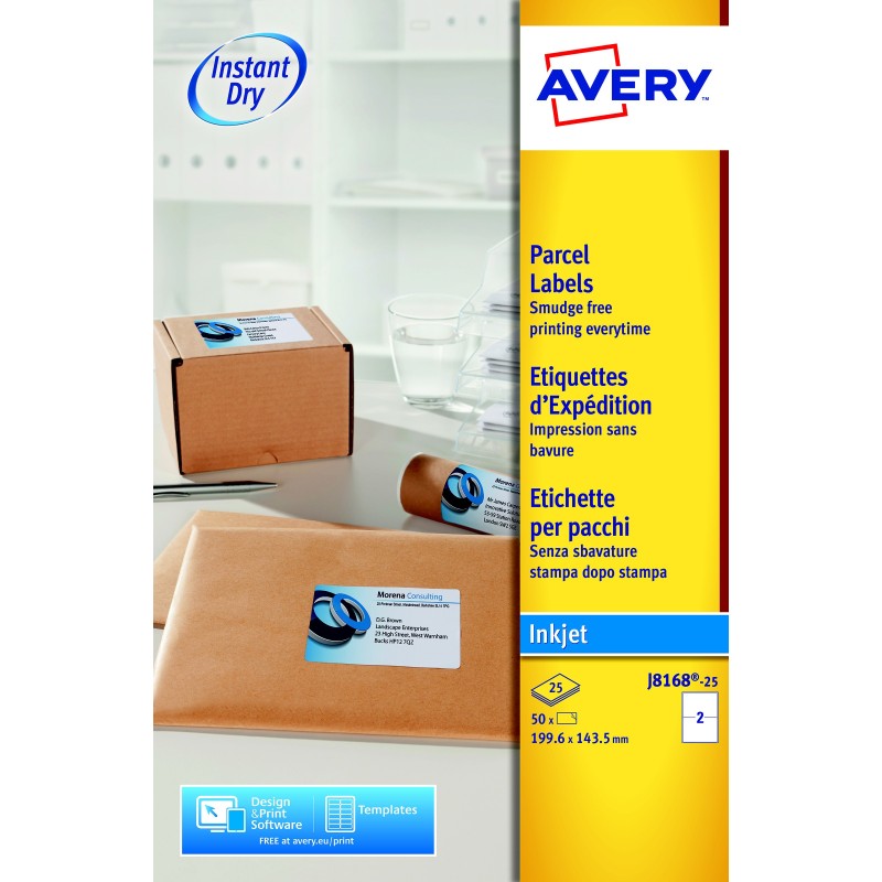 Avery J8168 Etiquettes d'expédition blanches jet d’encre 199,6 x 143,5 mm - Boîte de 50