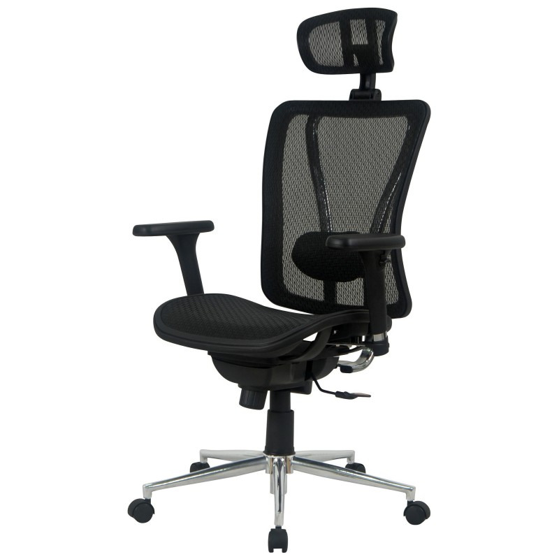Fauteuil direction Jarvis Résille Noir Hauteur réglable - Accoudoir Dossier Appuie-tête Roulette