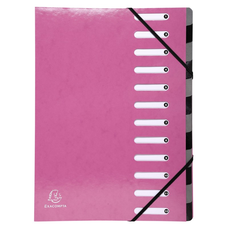 Exacompta Trieur à élastiques Harmonika Iderama - dos extensible à soufflet - 12 divisions - Rose
