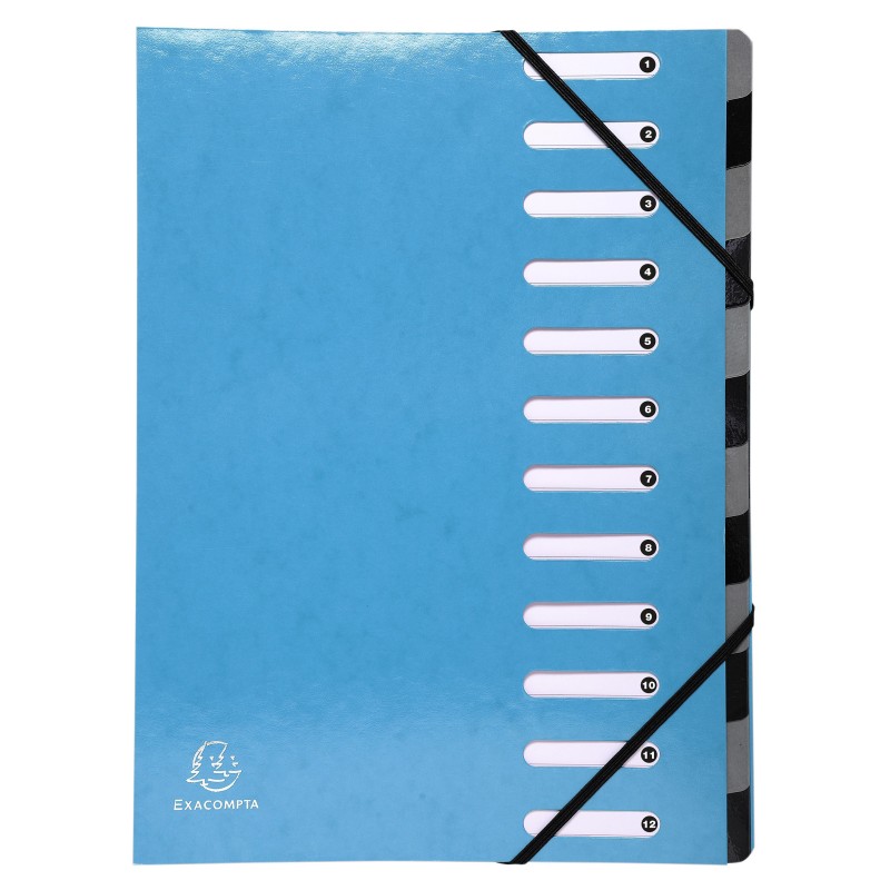 Exacompta Trieur à élastiques Harmonika Iderama - dos extensible à soufflet - 12 divisions - Bleu clair