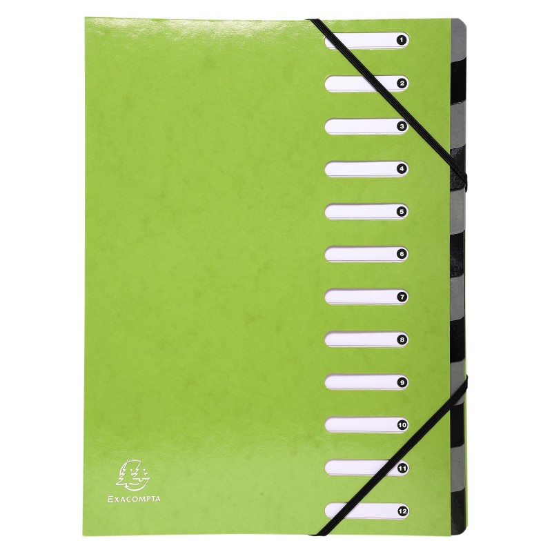 Exacompta Trieur à élastiques Harmonika Iderama - dos extensible à soufflet - 12 divisions - Citron vert