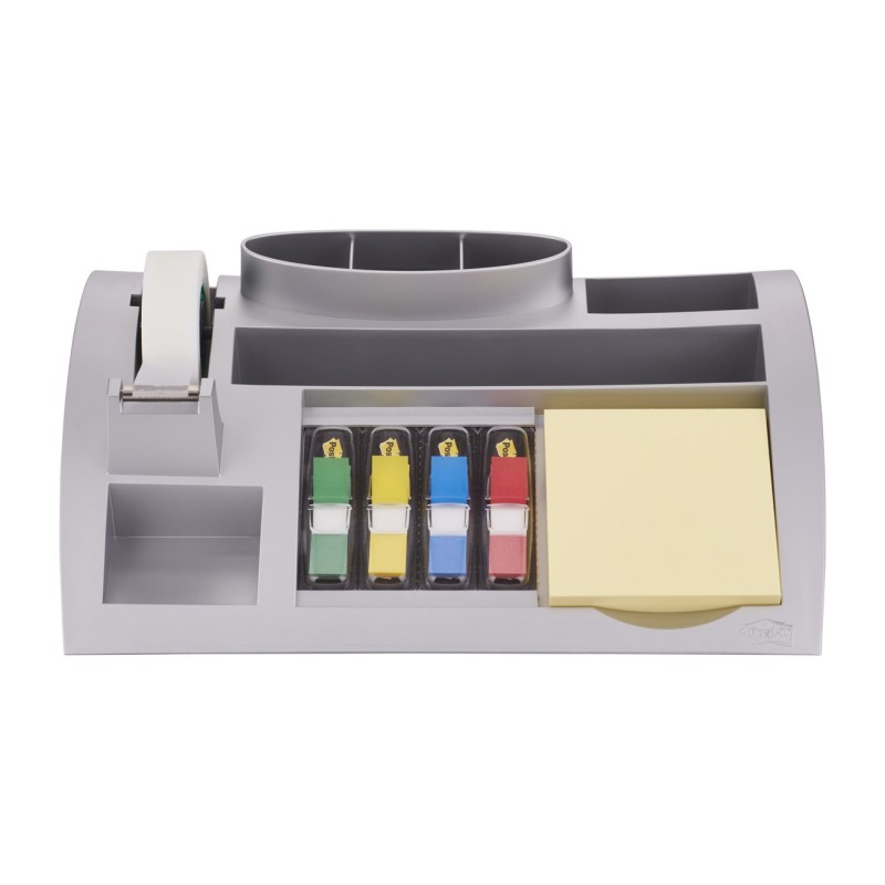 Post-it Organisateur de bureau C50 avec ruban adhésif transparent Magic 19 mm x 33 m, petits marque-pages couleurs assorties et notes adhésives Jaune Canari