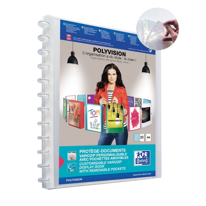 Oxford Porte vues personnalisable Polyvision A4 - Polypropylène - 20 pochettes - 40 vues - Incolore