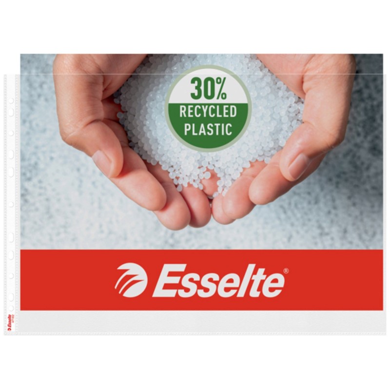 Esselte Pochettes perforées transparentes - Format paysage A3 - PP recyclé - Grainé - 85µ - Lot de 10