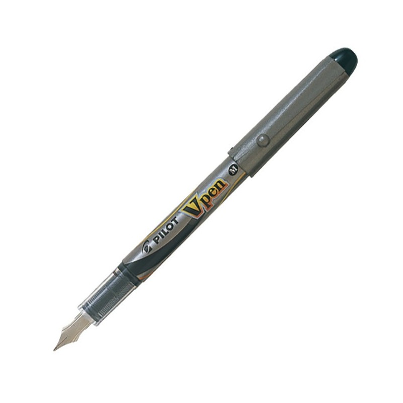 Pilot V-Pen, stylo-plume, pointe moyenne de 0,4 mm, corps gris, encre bleue