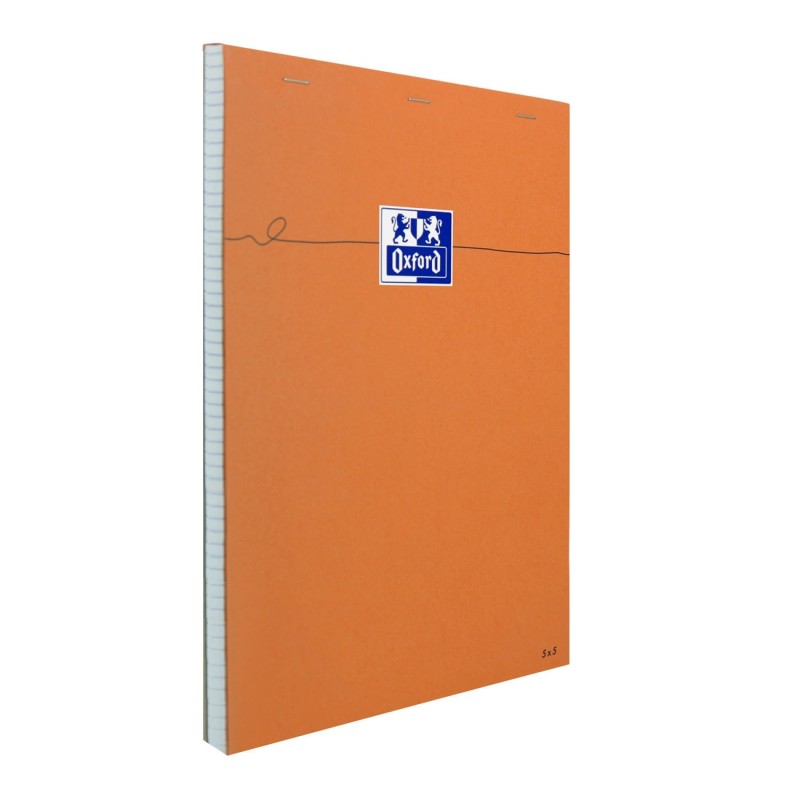 Oxford Bloc notes orange agrafé A4 21 x 29,7 cm - 80g - Petits carreaux 5x5 - 80 feuilles