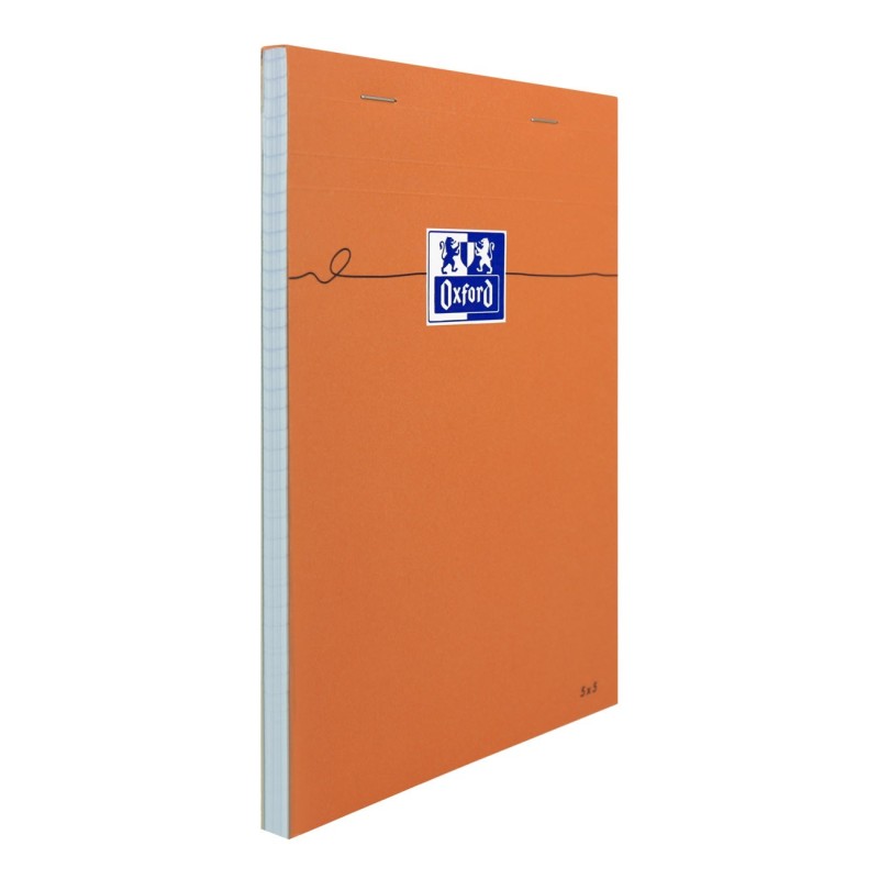Oxford Bloc notes orange agrafé A5 14,8 x 21 cm - 80g - Petits carreaux 5x5 - 80 feuilles