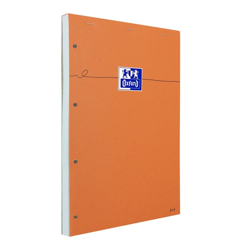 Oxford Bloc notes orange A4 21 x 29,7 cm - 80g - Perforé 4 trous - Petits carreaux 5x5 - 80 feuilles