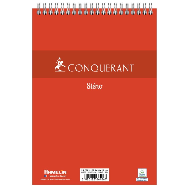 Conquerant Bloc notes à spirale Sténo A5 14,8 x 21 cm - 60g - Ligné 7 mm - 90 feuilles