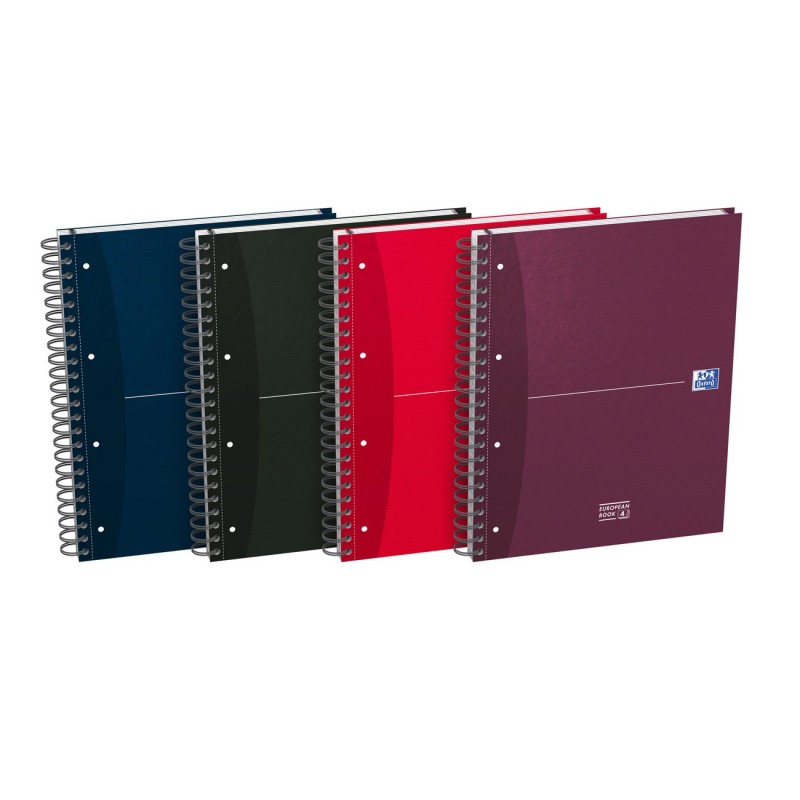 Oxford Cahier à spirale European Book 24,5 x 29,8 cm - 90g - Perforé 4 trous - Grands carreaux Séyès - 240 pages