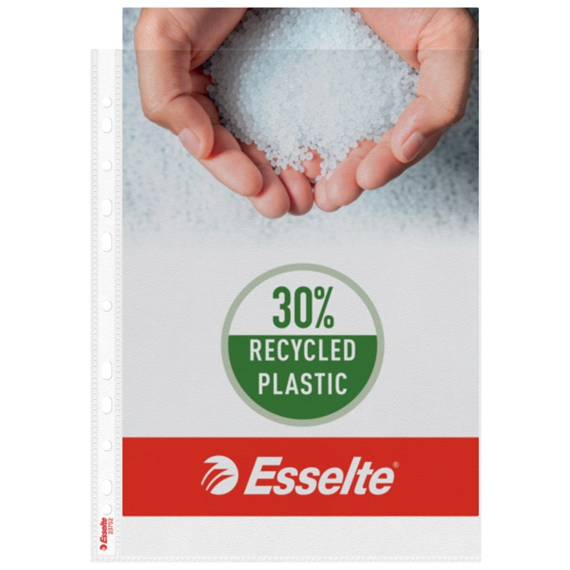 Esselte Pochettes perforées transparentes - Format A4 - PP recyclé - Grainé - 70µ - Lot de 100