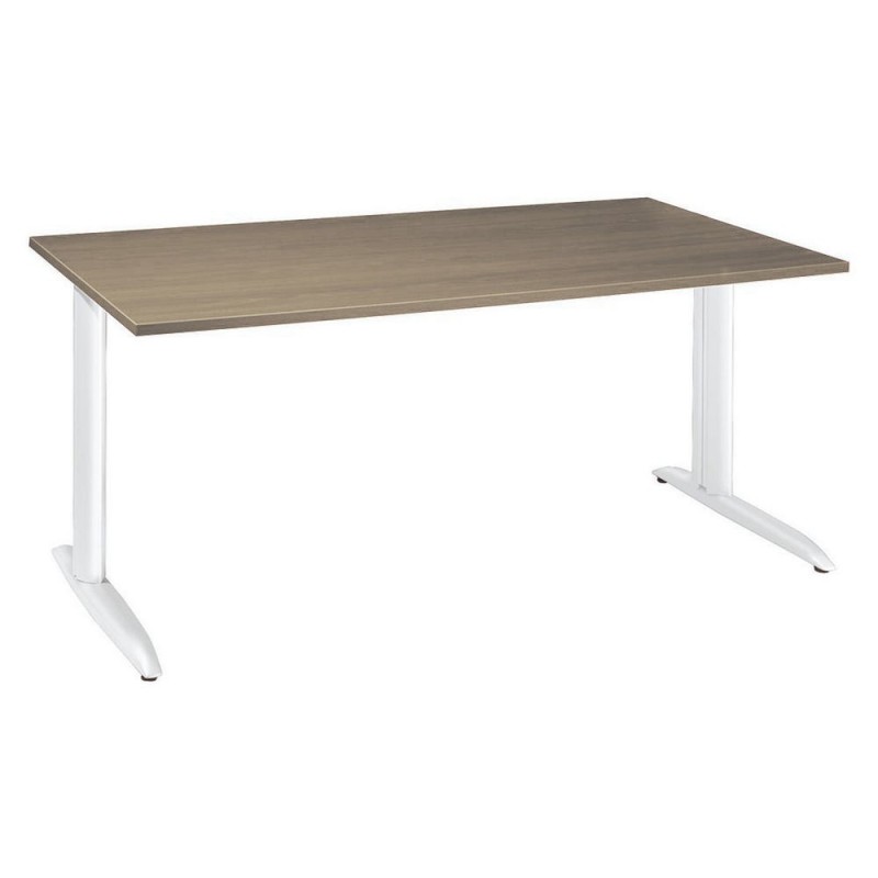 Bureau droit Actual à hauteur ajustable au montage - L.160 x P.80 cm - Plateau Chêne grisé - Pieds métal en L Blanc