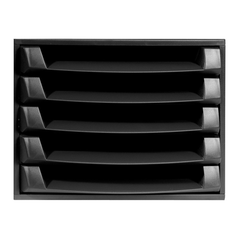 Exacompta Module à tiroirs A4 THE BOX Ecoblack, 5 tiroirs à ouverture, monobloc, 387 x 284 x 218 mm, noir