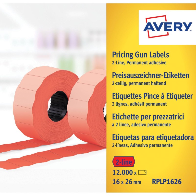 Avery Étiquettes permanentes à 2 lignes pour pistolet étiqueteur, rouge