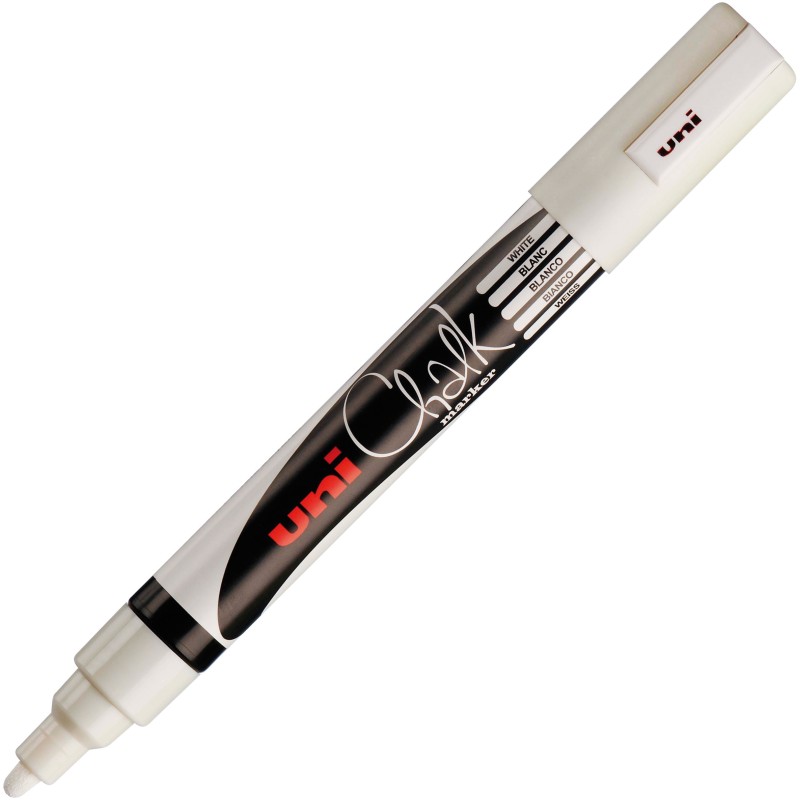 Uni Marqueur craie Chalk Marker PWE-5M encre non permanente pointe ogive de 1,8 à 2,5 mm - Blanc