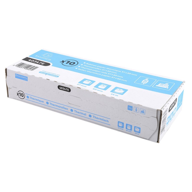 Exacompta Bobine TPE carte bancaire 57 x 60 x 12 mm - Longueur 44M - 40347E - Rouleau Papier thermique 1 pli 55g sans Bisphénol A - Lot de 10