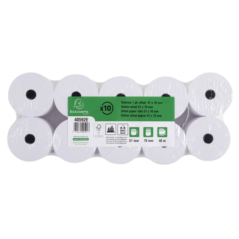 Exacompta Bobine calculatrice comptable 57 x 70 x 12 mm - Longueur 40M -  40592E - Rouleau Papier offset 1 pli 60g - Lot de 10