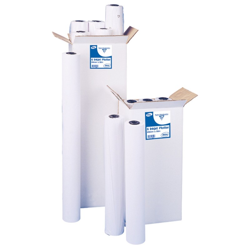Clairefontaine Bobine de papier non couché pour traceur jet d'encre couleur - Format 50 m x 914 mm, 80 g/m² - Lot de 6 rouleaux