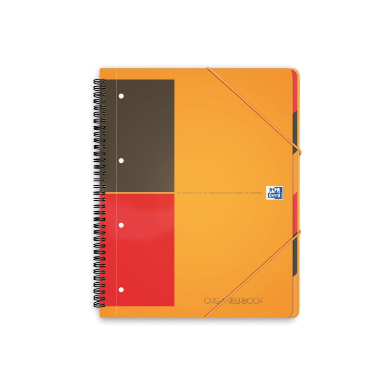Oxford Cahier à spirale International Organiserbook A4+ 24 x 32 cm - 80g - Perforé 4 trous - Ligné 6 mm - 160 pages