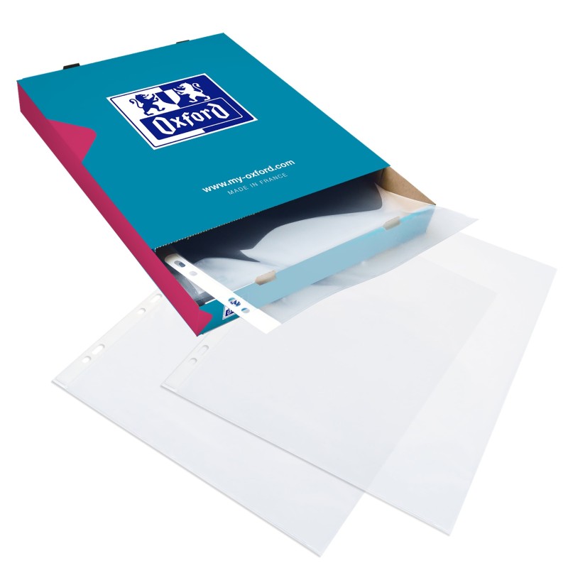 Oxford Pochettes perforées usage intensif A4 PVC lisse incolore - Lot de 100