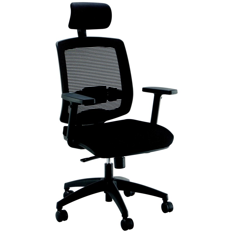 Fauteuil de bureau Malice Maille Tissu Noir Hauteur réglable - Accoudoir Dossier Appui-tête Roulette