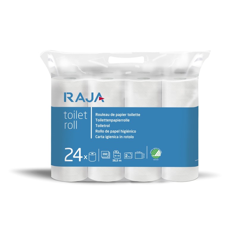 RAJA Papier toilette double épaisseur gaufré  94 mm Blanc -  24 rouleaux de 350 feuilles