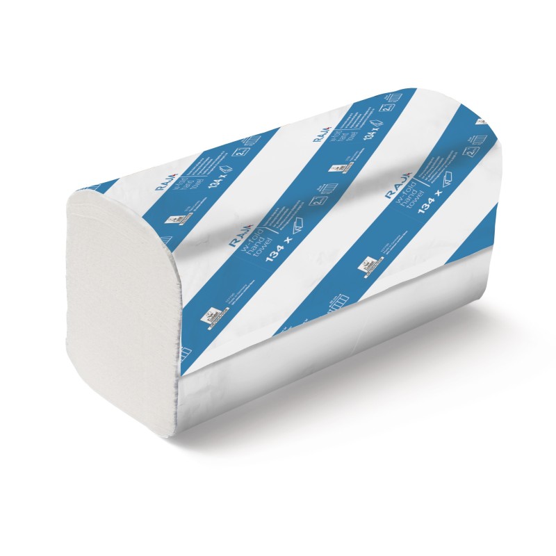 RAJA Essuie-mains pliage en W double épaisseur -134 feuilles gaufrées 220 mm - Blanc - Lot de 20
