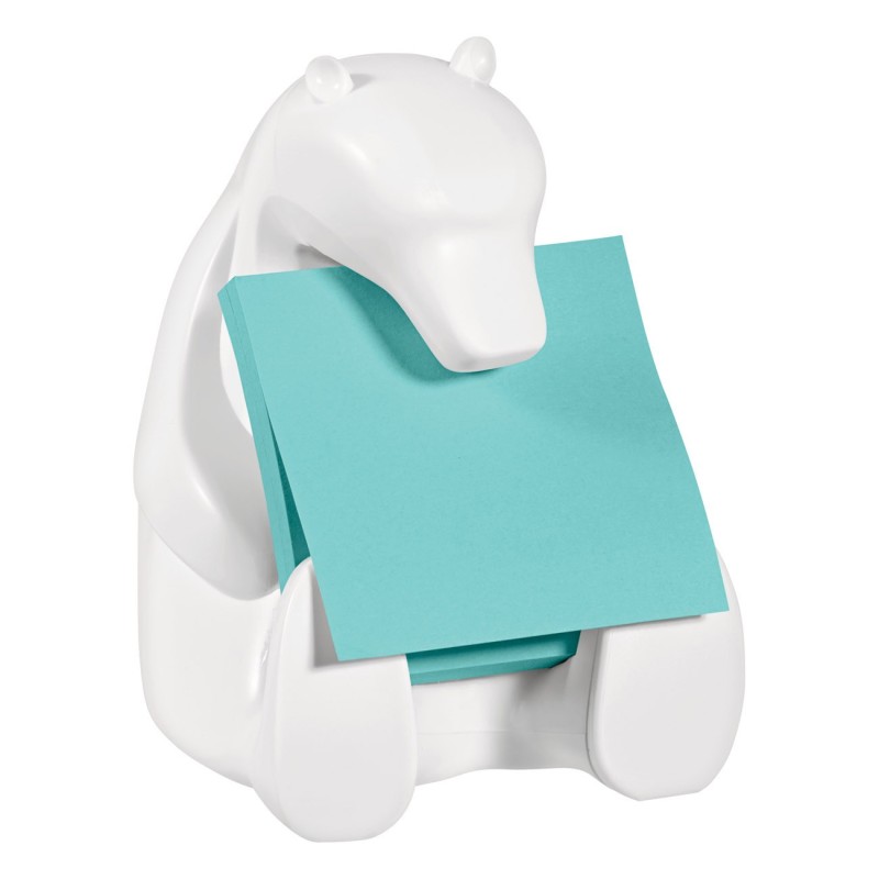 Post-it Dévidoir ours blanc pour Z-Notes repositionnables 76 x 76 mm - 1 bloc de 90 feuilles bleues offert
