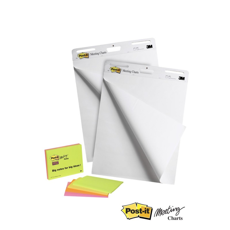 Post-it Bloc-notes chevalet autocollant Meeting Charts 635 mm x 762 mm - lot de 2 + 4 meeting notes offertes