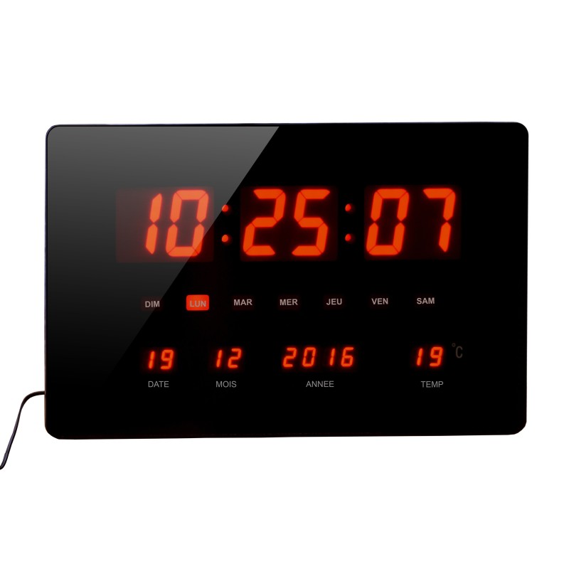 ORIUM Horloge à Led rouge Chronos, murale ou à poser, multifonctions - 36 x 22 cm