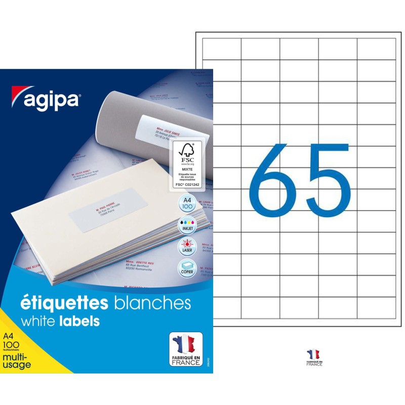 AGIPA 118990 Etiquettes blanches multi-usage 38 x 21,2 mm - Boîte de 6500
