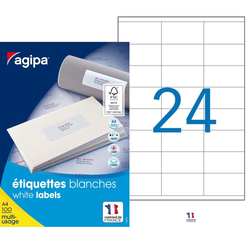 AGIPA 119011 Etiquettes blanches multi-usage 70 x 36 mm - Boîte de 2400