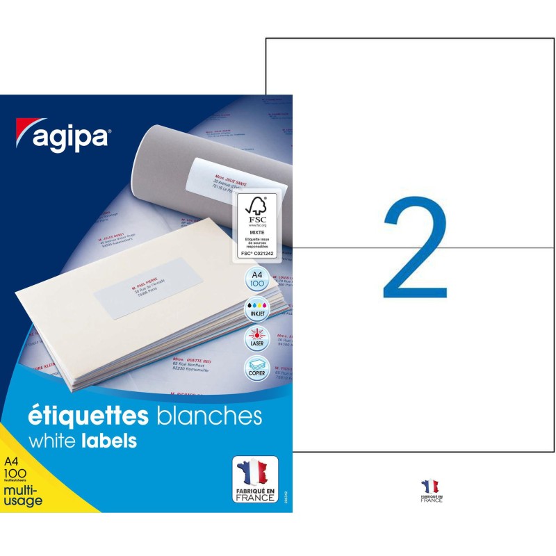 AGIPA 119016 Etiquettes blanches multi-usage 210 x 148,5 mm - Boîte de 200